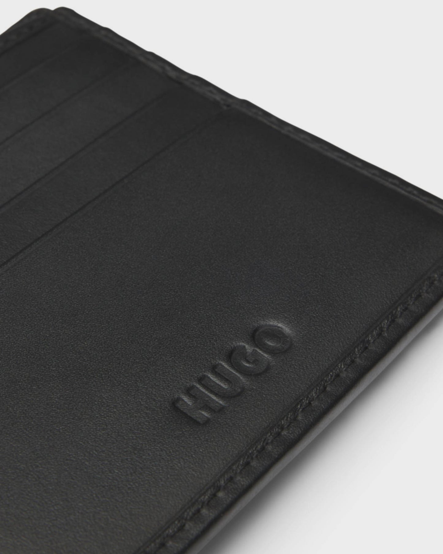 HUGO Tibby Mens Leather Billfold Wallet with Red Stacked Logo  - Black 001