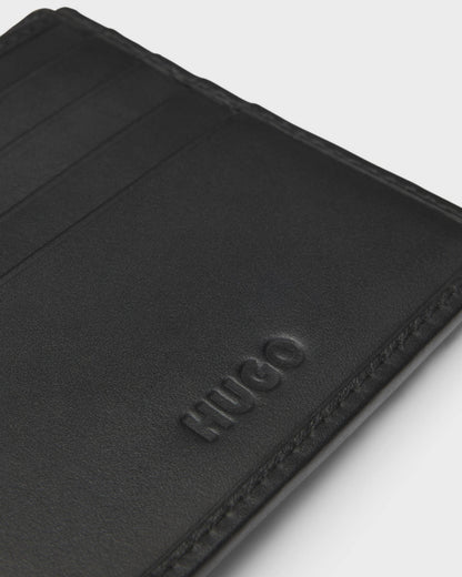 HUGO Tibby Mens Leather Billfold Wallet with Red Stacked Logo  - Black 001