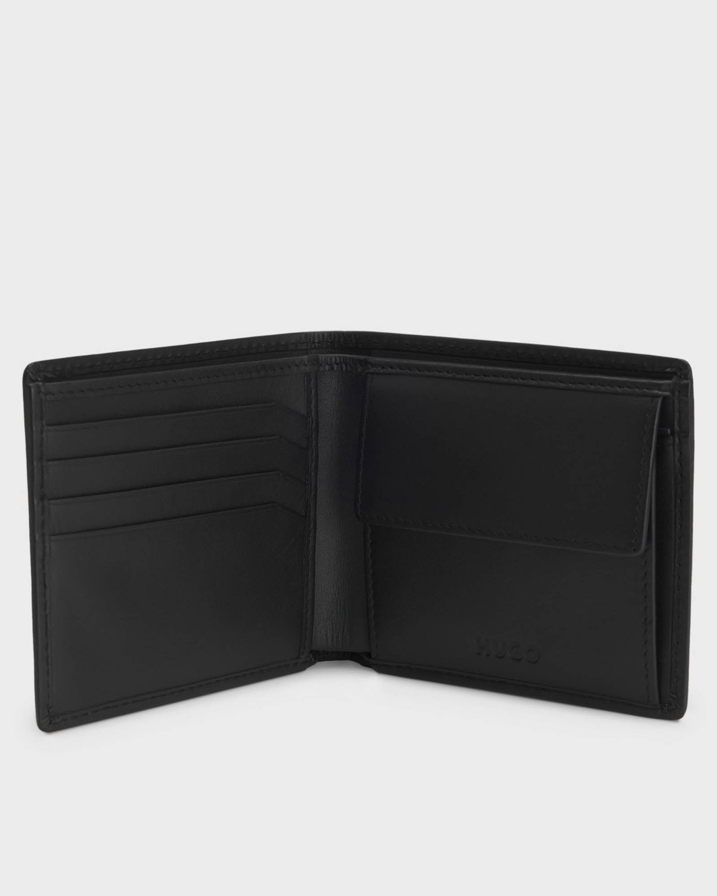 HUGO Tibby Mens Folding Leather Wallet with Red Stacked Logo - Black 001
