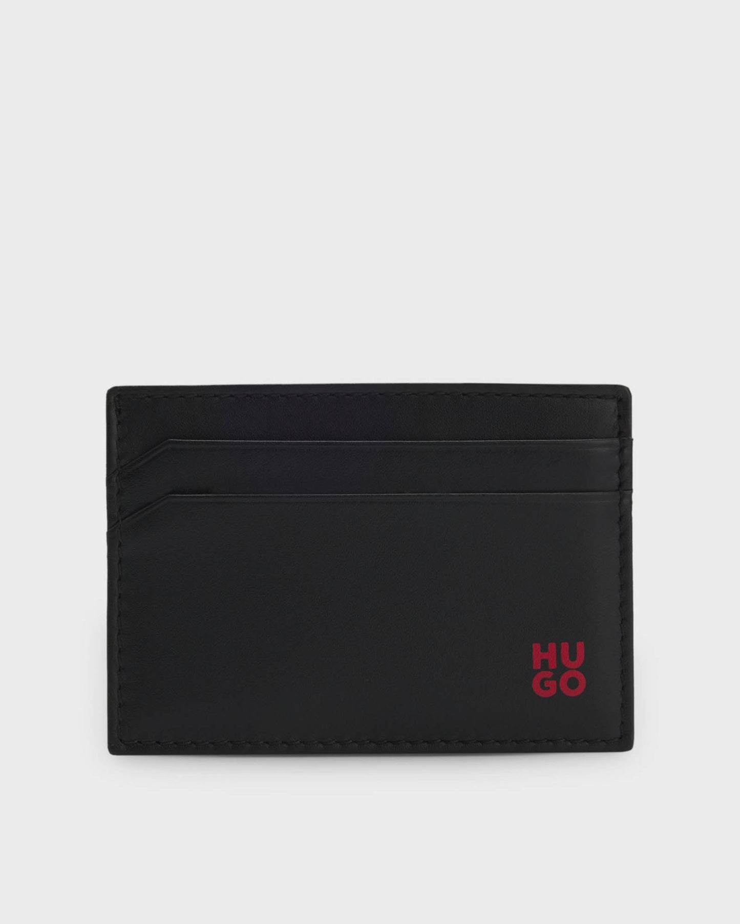 HUGO Tibby Mens Leather card holder with red-foil stacked logo  - Black 001