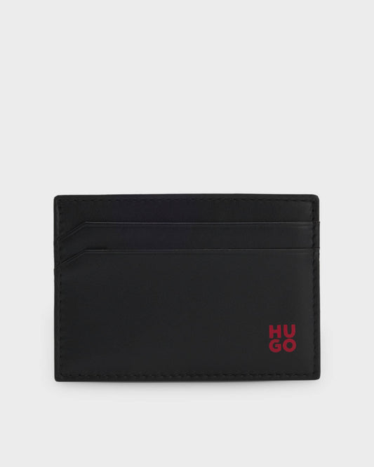 HUGO Tibby Mens Leather card holder with red-foil stacked logo  - Black 001