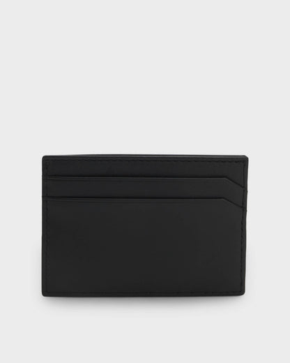 HUGO Tibby Mens Leather card holder with red-foil stacked logo  - Black 001