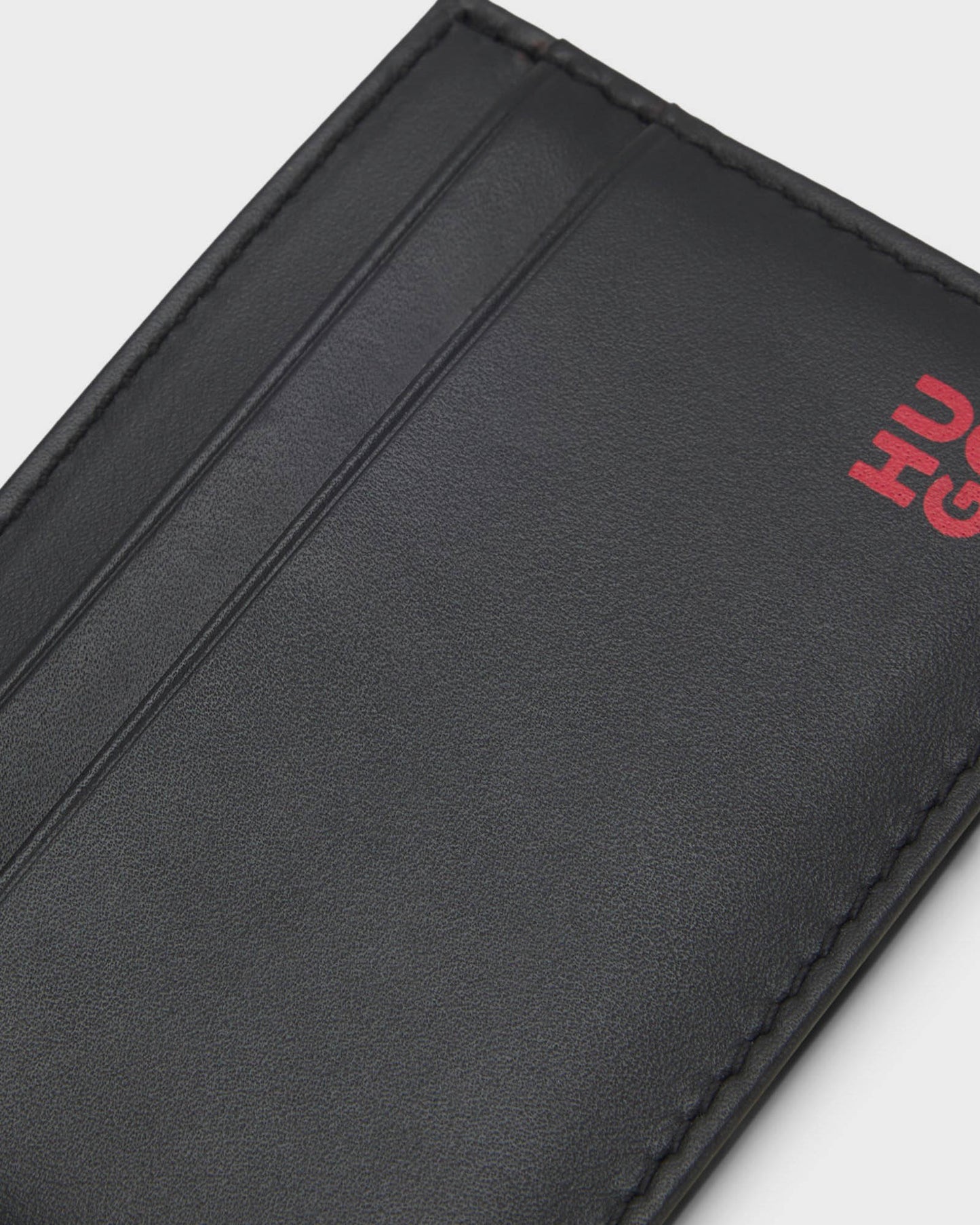 HUGO Tibby Mens Leather card holder with red-foil stacked logo  - Black 001