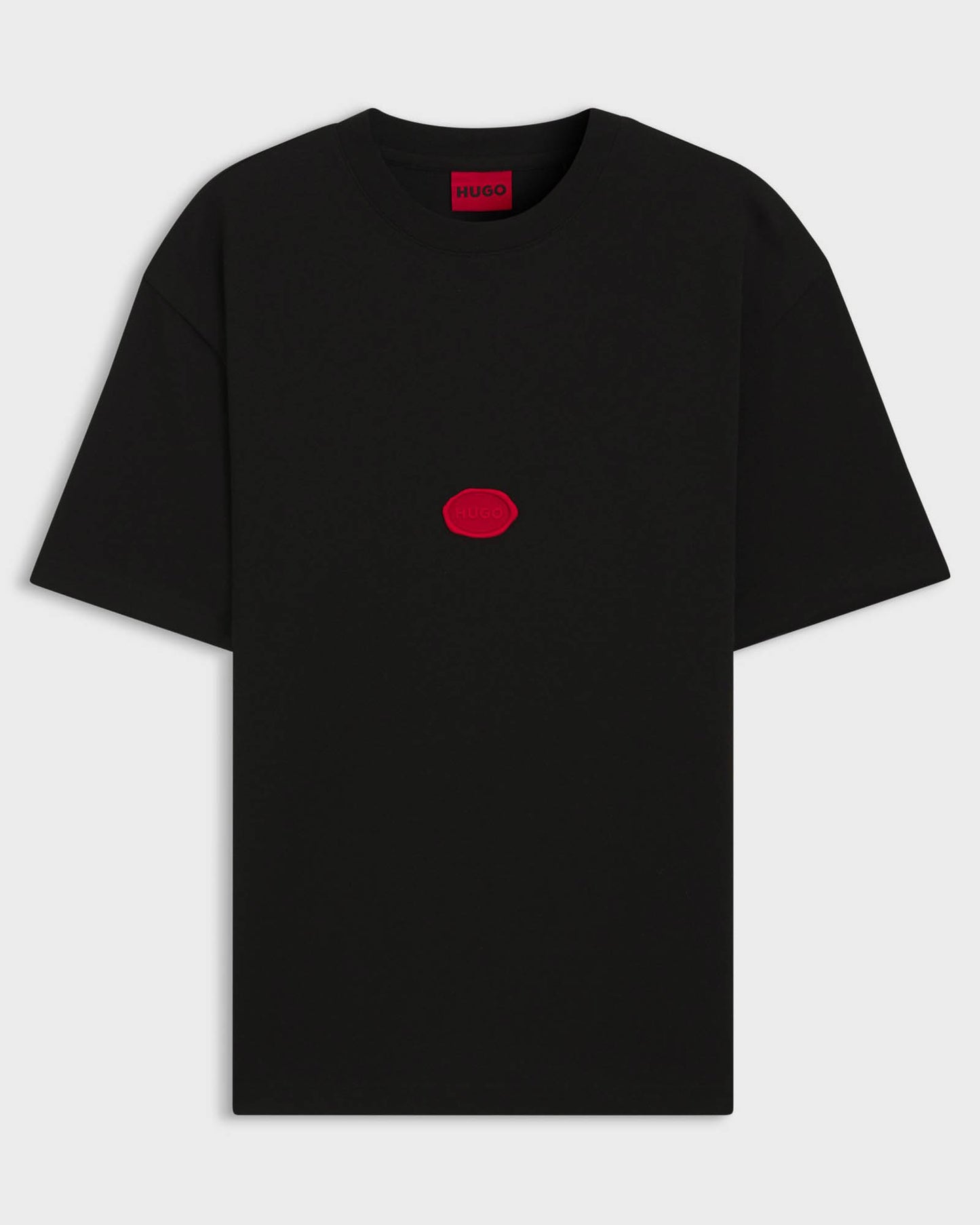 HUGO Divis Mens Cotton-Jersey T-Shirt with Wax Stamp Logo - Black 001