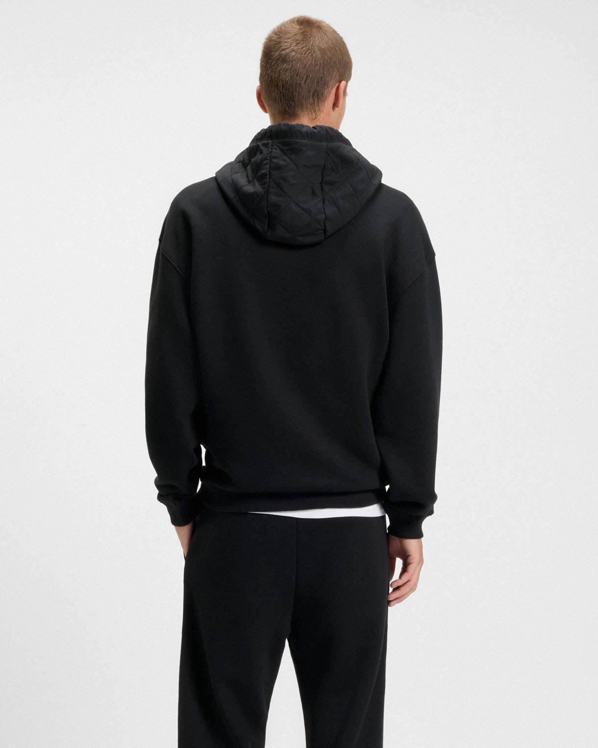 HUGO Dilvano Mens Pullover Hoodie with Waxed-Stamp Logo - Black 001 - CHO - Designer Mens Hoodies