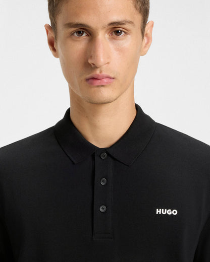 HUGO Donoslong Mens Cotton-piqué Long Sleeve Polo shirt with logo print - Black 001