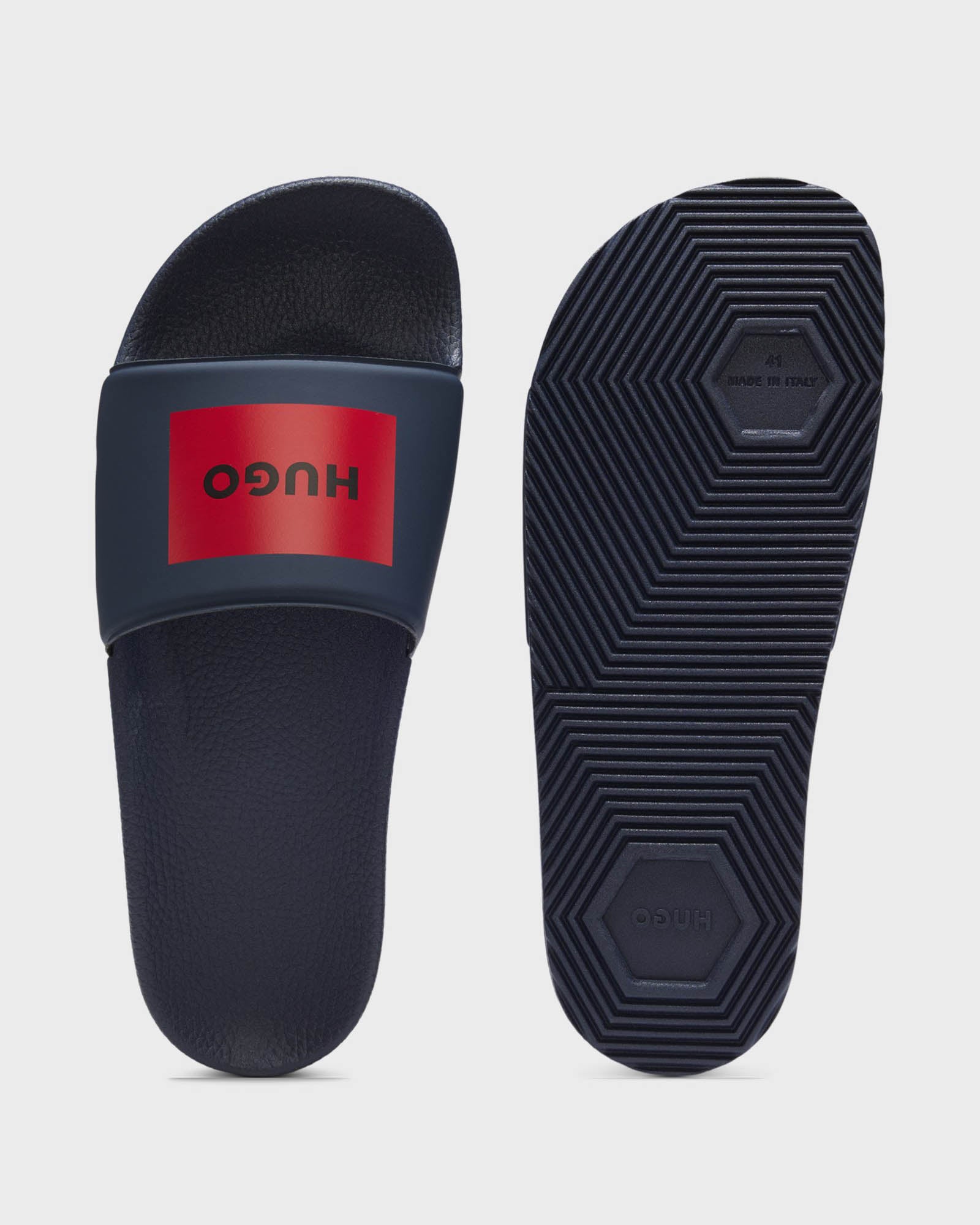 HUGO Mens Timein Mens Slides with Logo Strap - Dark Blue 404 | CHO | Designer Mens Sandals
