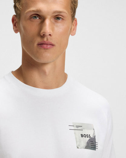 BOSS Green Zone Stripe Mens T-Shirt with Decorative Reflective Accents - White 100
