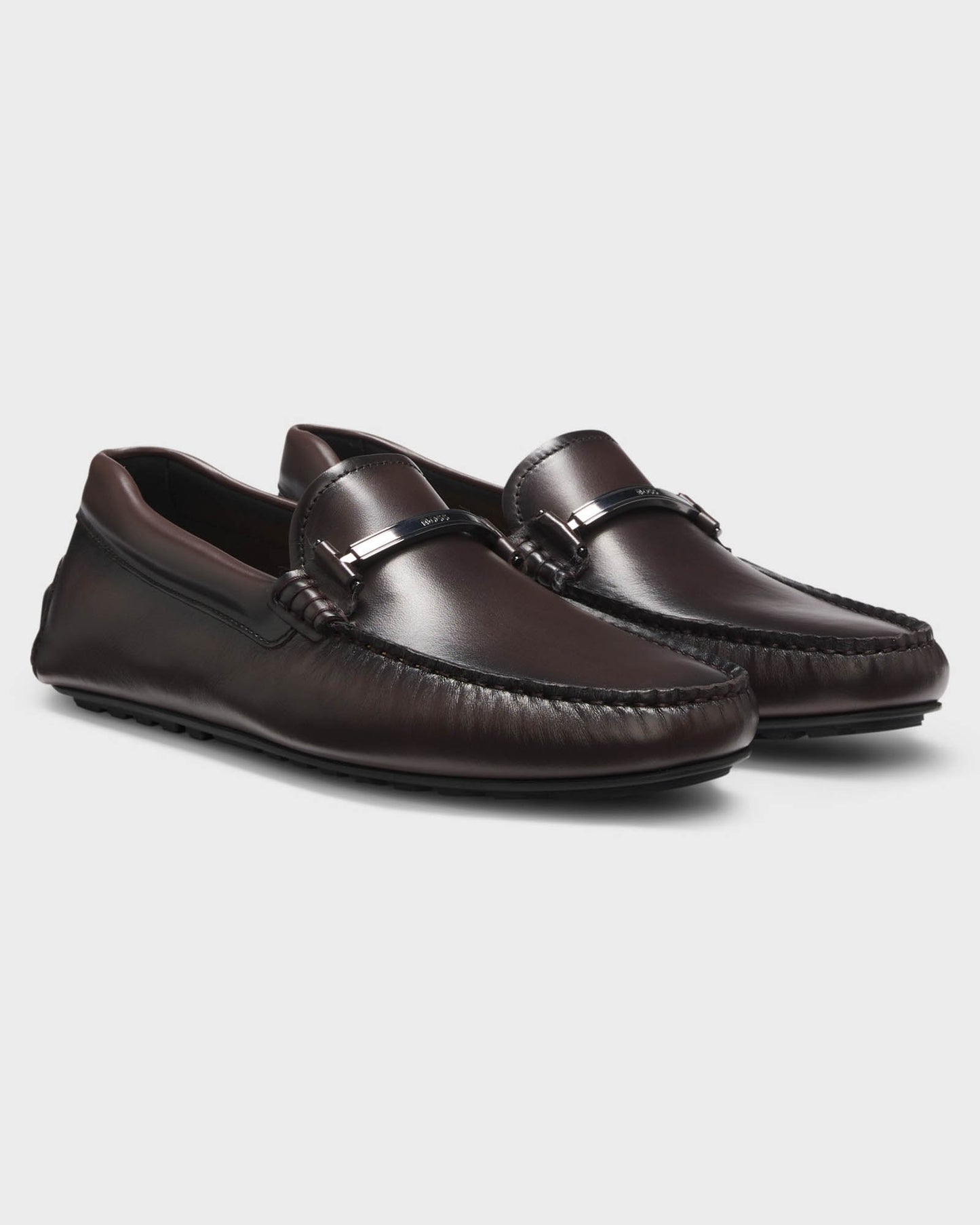 BOSS Orange Noel Mens Leather Driver Shoes with Branded Hardware - Dark Brown 205 | CHO | Designer Mens Shoes