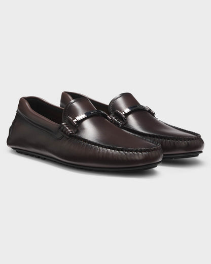 BOSS Orange Noel Mens Leather Driver Shoes with Branded Hardware - Dark Brown 205 | CHO | Designer Mens Shoes