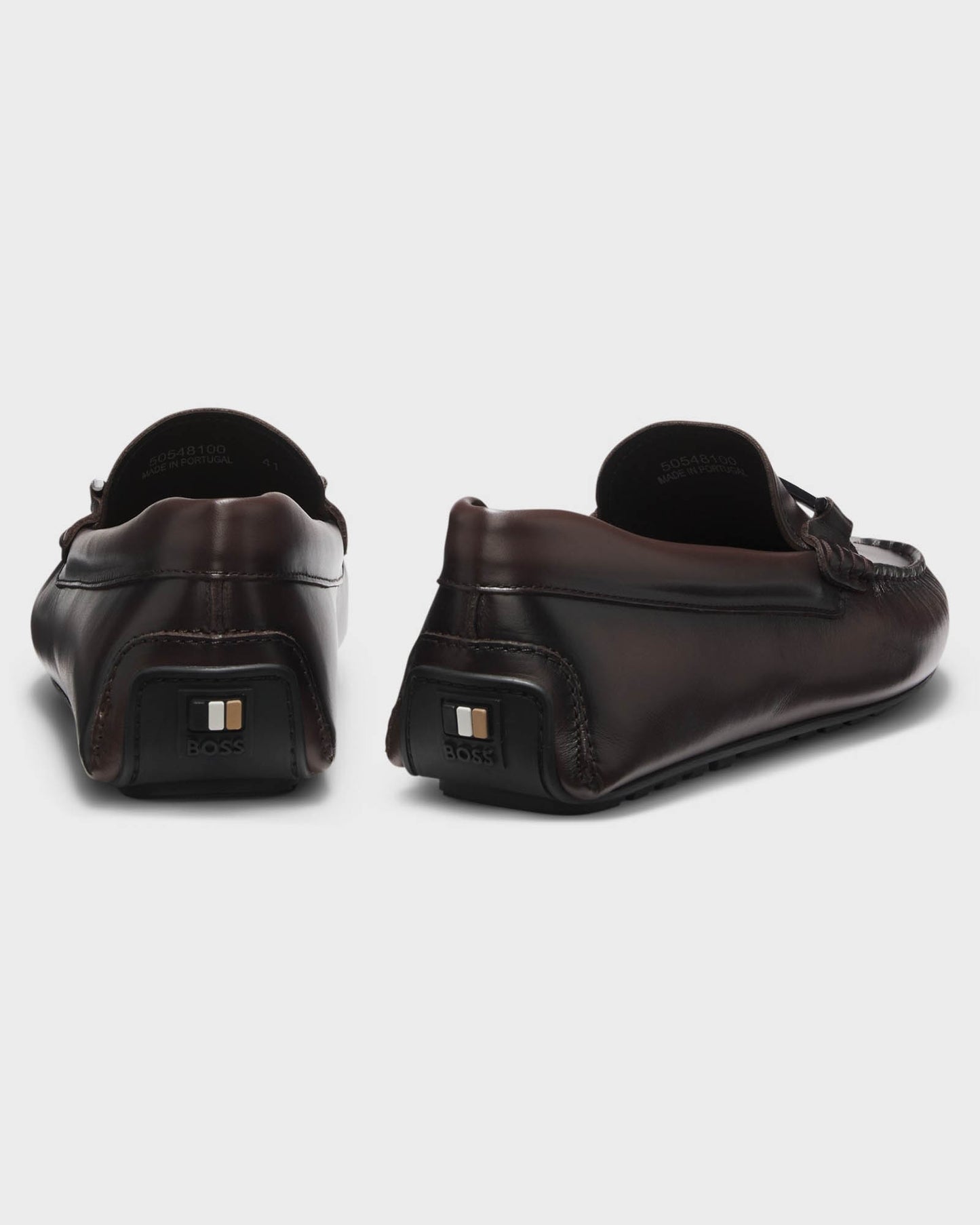 BOSS Orange Noel Mens Leather Driver Shoes with Branded Hardware - Dark Brown 205 | CHO | Designer Mens Shoes