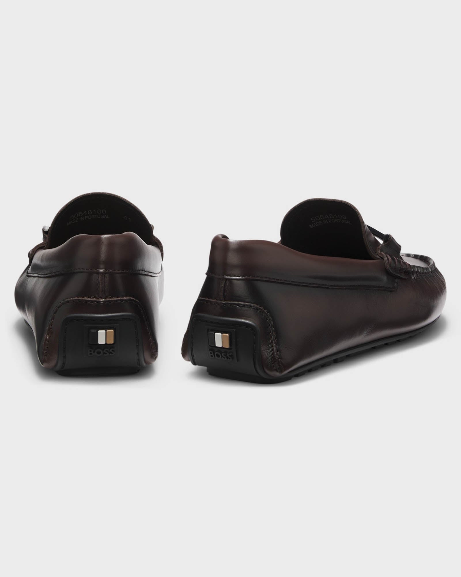 BOSS Orange Noel Mens Leather Driver Shoes with Branded Hardware - Dark Brown 205 | CHO | Designer Mens Shoes