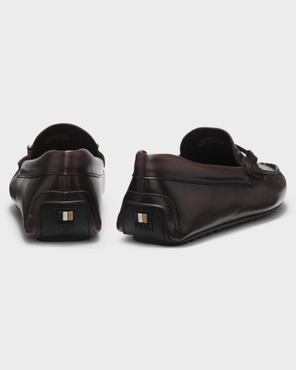 BOSS Orange Noel Mens Leather Driver Shoes with Branded Hardware - Dark Brown 205 | CHO | Designer Mens Shoes