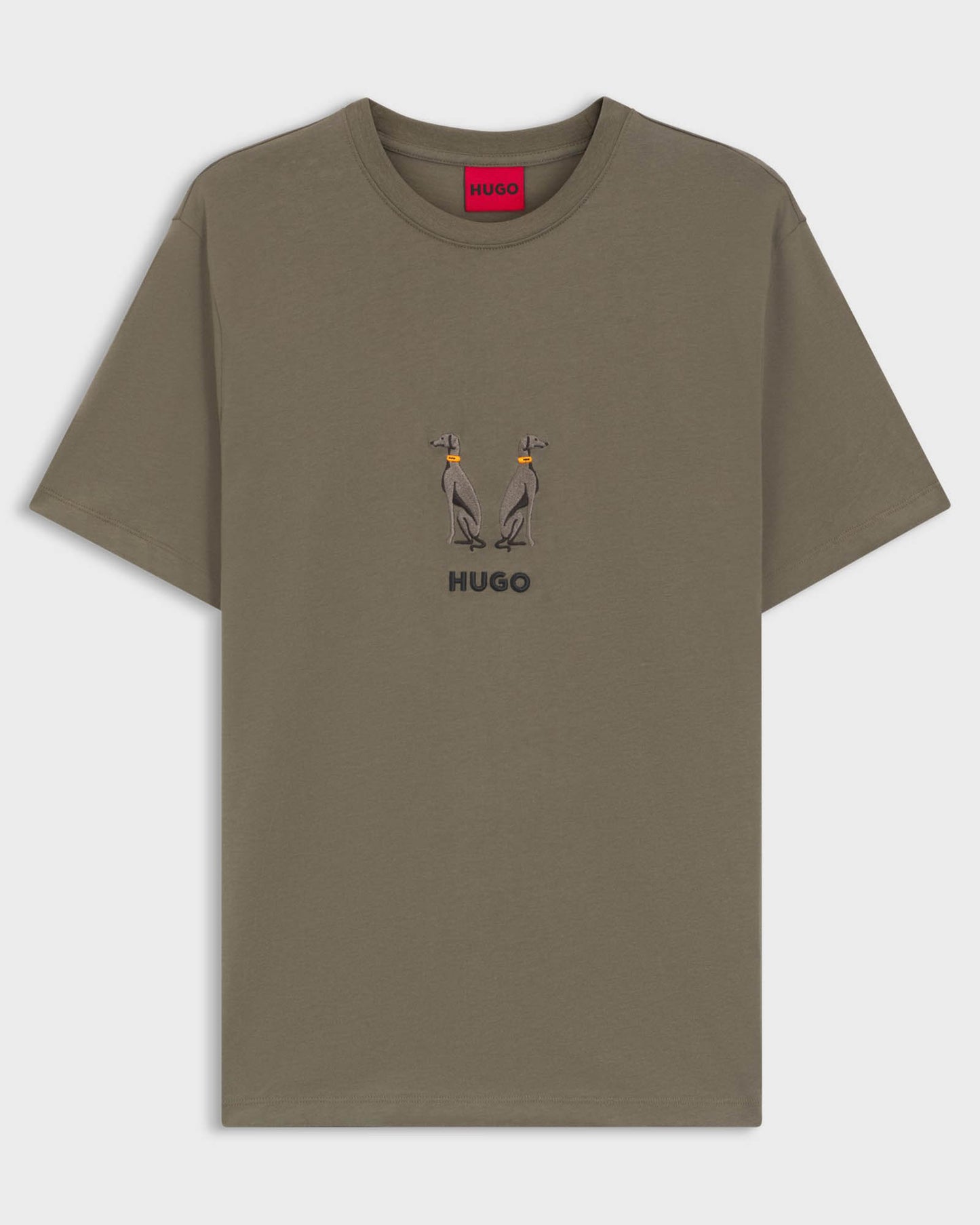 HUGO Dugolini Mens Cotton-Jersey T-Shirt with Embroidered Logo Artwork - Medium Grey 032