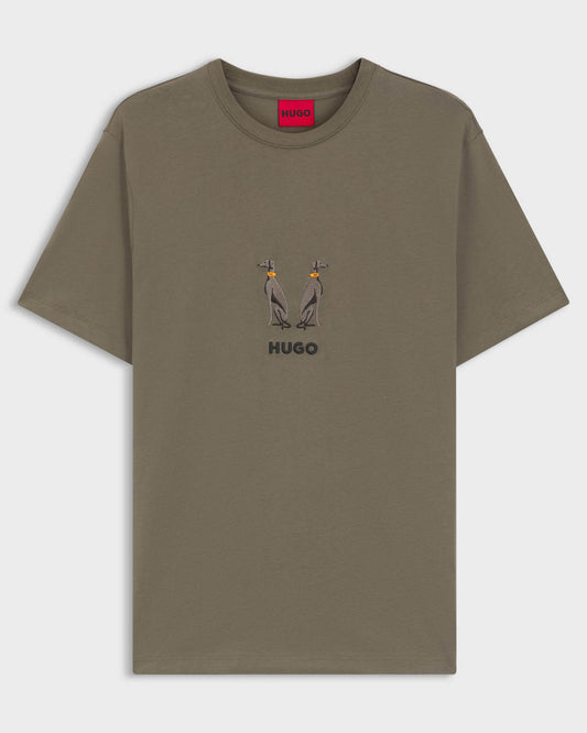 HUGO Dugolini Mens Cotton-Jersey T-Shirt with Embroidered Logo Artwork - Medium Grey 032