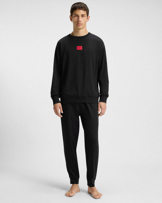 HUGO GALAXY Mens Gift - boxed Long pyjama set in stretch cotton with logos - Black 001 | CHO | Designer Mens,Pyjamas Loungewear & Robes,Pyjamas