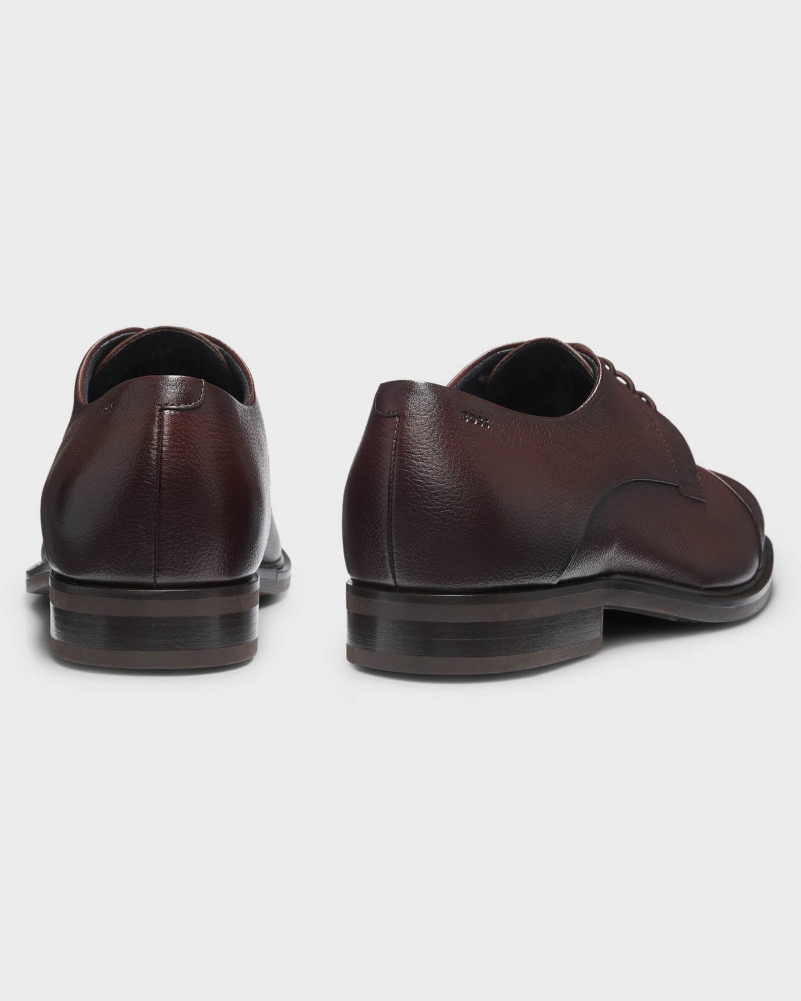 BOSS Orange Winslow Mens Cap Toe Derby Shoes in Grained Leather - Dark Brown 203 - CHO - Designer Mens Derby Shoes