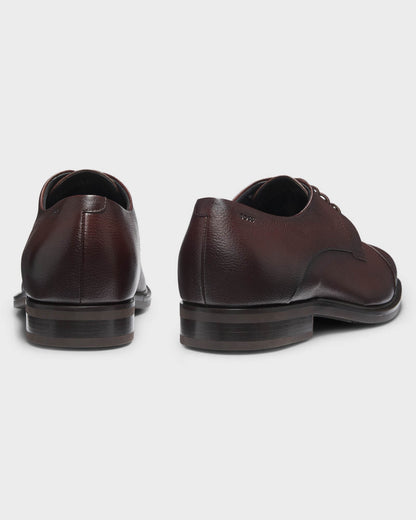 BOSS Orange Winslow Mens Cap Toe Derby Shoes in Grained Leather - Dark Brown 203 - CHO - Designer Mens Derby Shoes