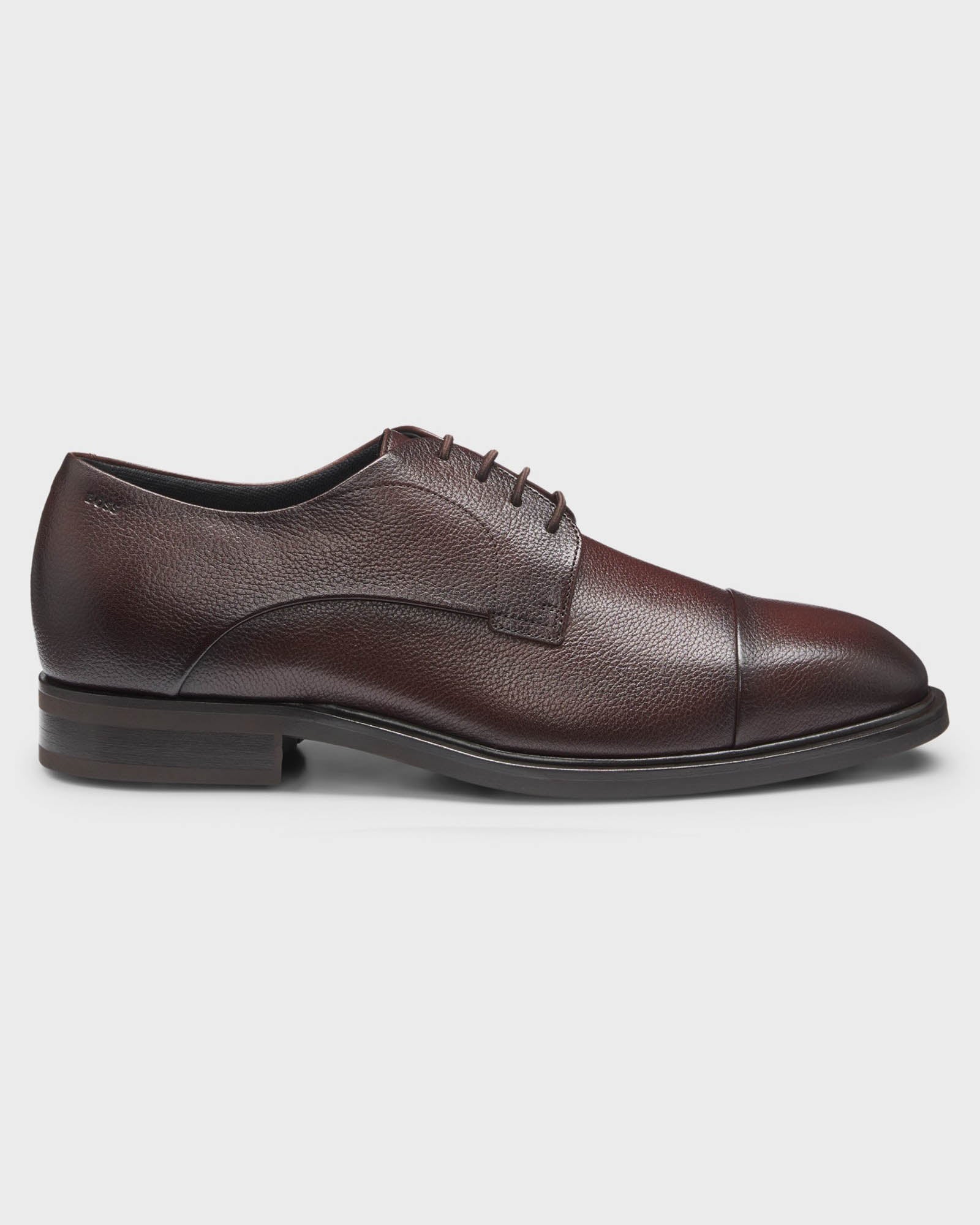 BOSS Orange Winslow Mens Cap Toe Derby Shoes in Grained Leather - Dark Brown 203 - CHO - Designer Mens Derby Shoes