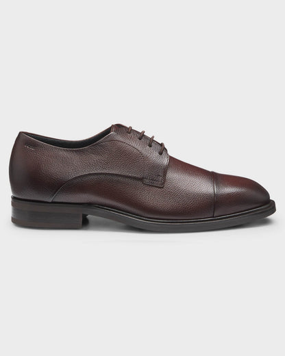 BOSS Orange Winslow Mens Cap Toe Derby Shoes in Grained Leather - Dark Brown 203 - CHO - Designer Mens Derby Shoes