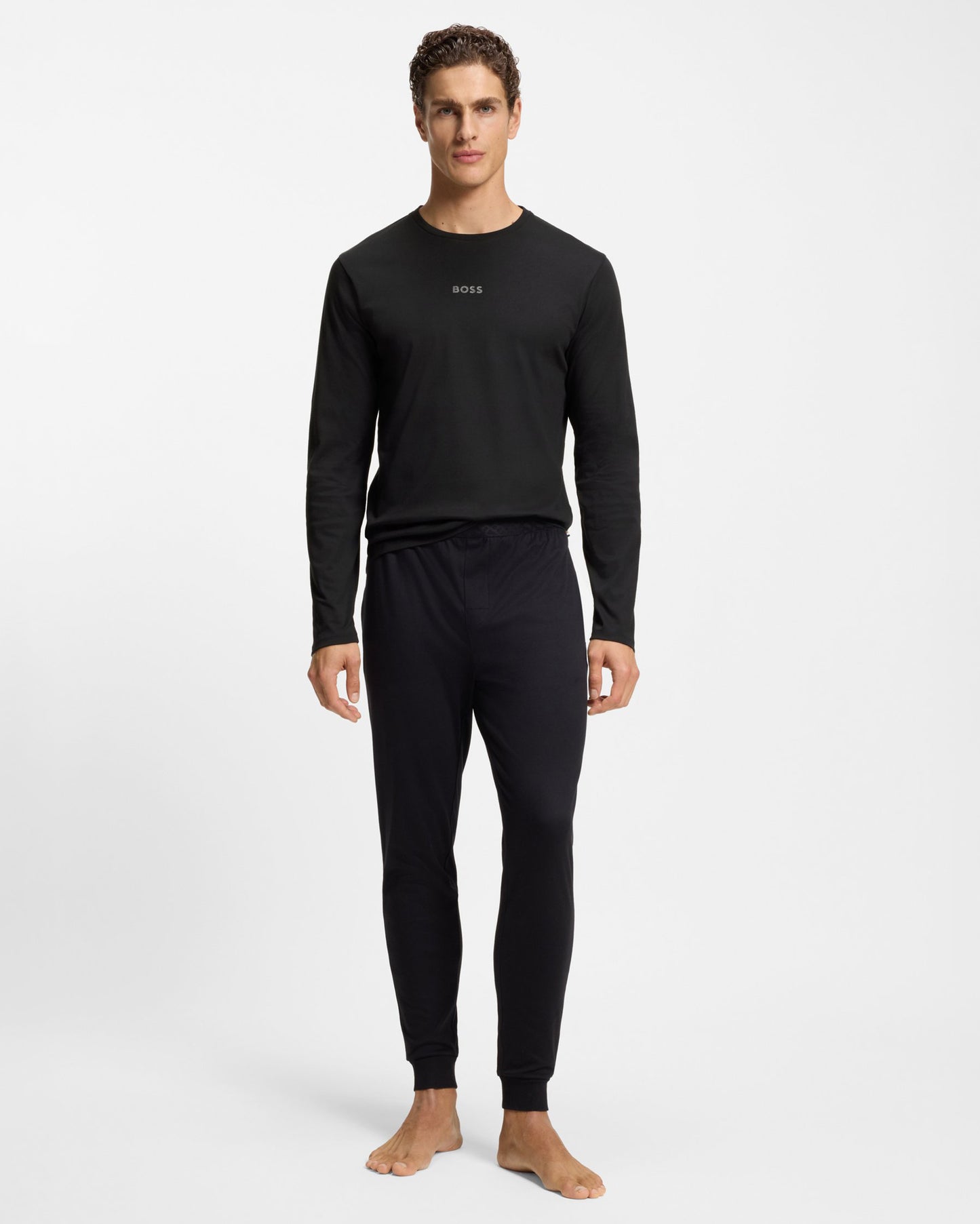 model wearing BOSS Orange Mens Xmas Long Pyjama Gift Set 