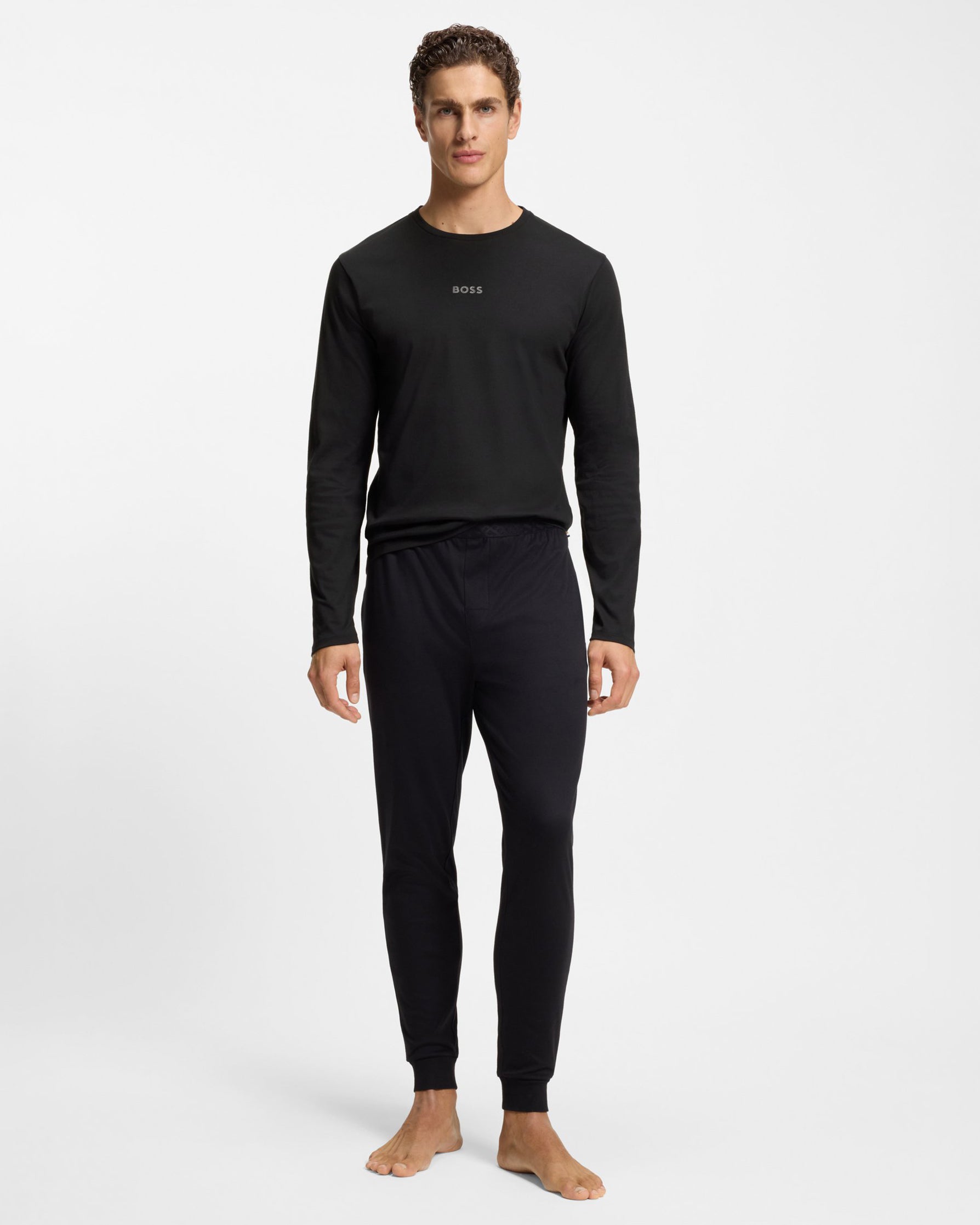 model wearing BOSS Orange Mens Xmas Long Pyjama Gift Set 