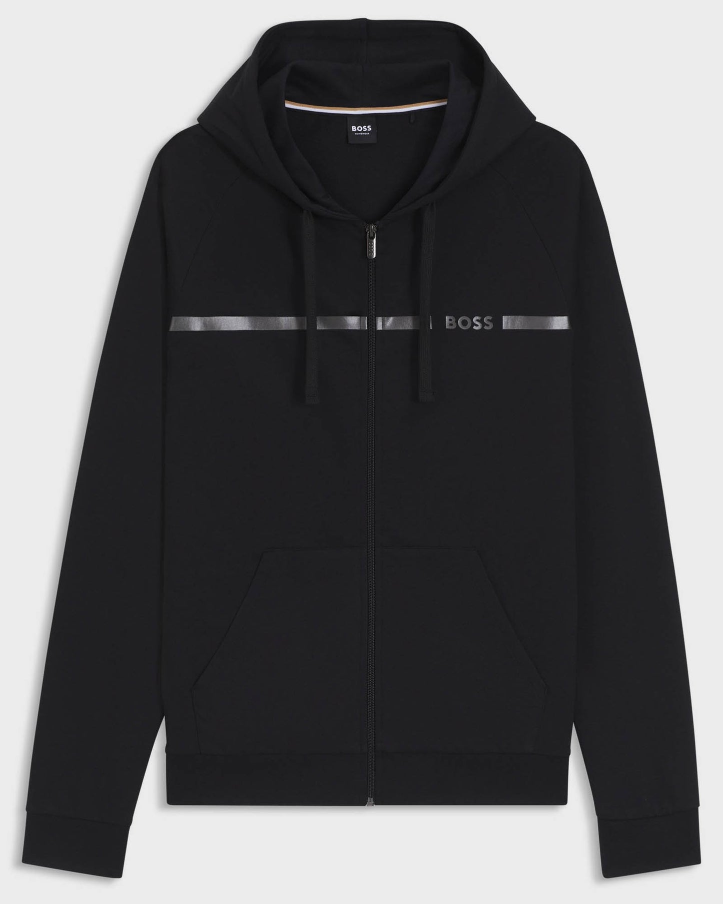 BOSS Orange Authentic Mens Cotton Terry Hoodie with Logo and Stripe- Black 001