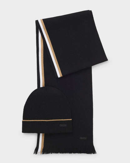 BOSS Orange Henzo Mens Hat and Scarf Gift Set with Stripe Details  - Black 001