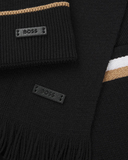 BOSS Orange Henzo Mens Hat and Scarf Gift Set with Stripe Details  - Black 001