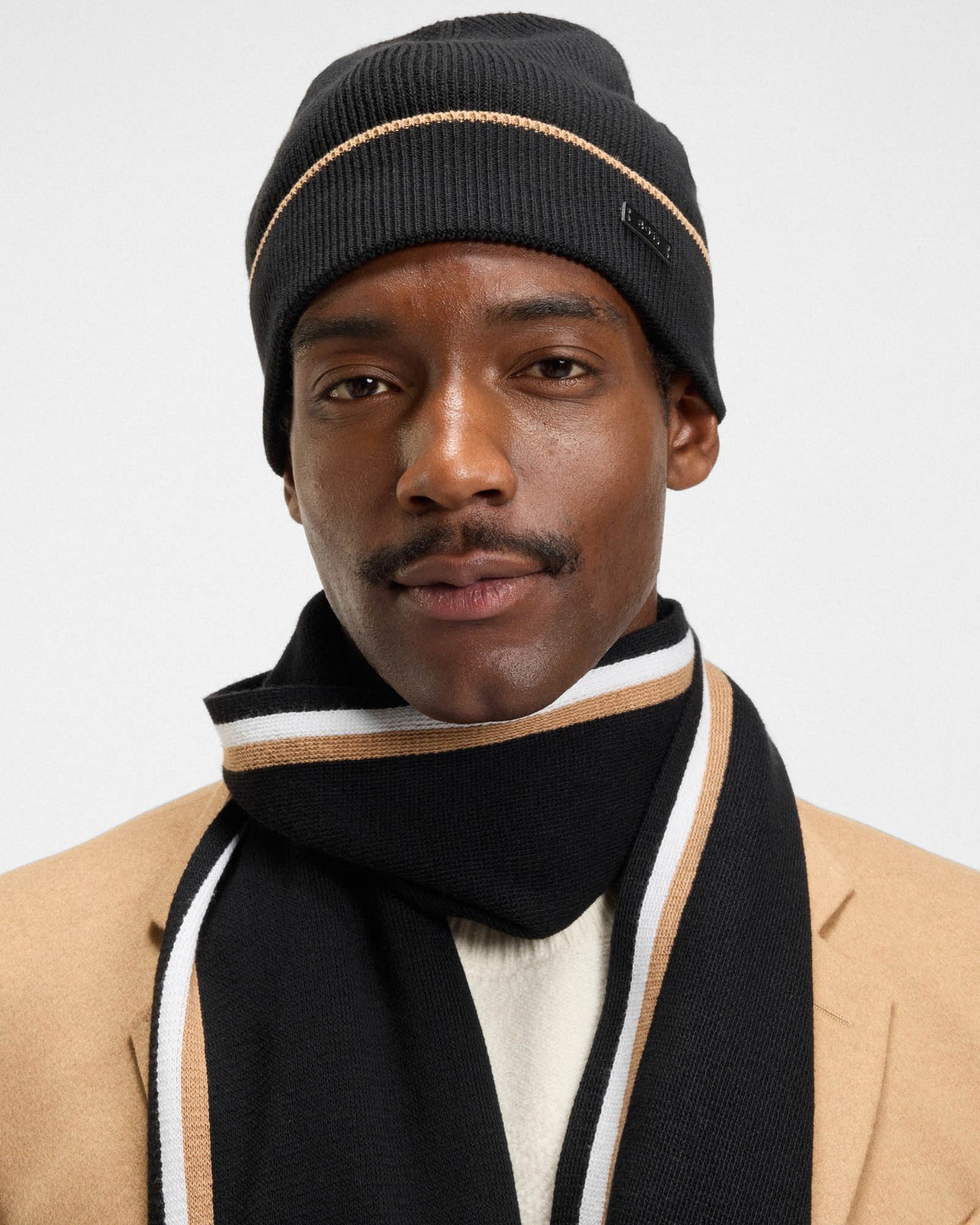 BOSS Orange Henzo Mens Hat and Scarf Gift Set with Stripe Details  - Black 001