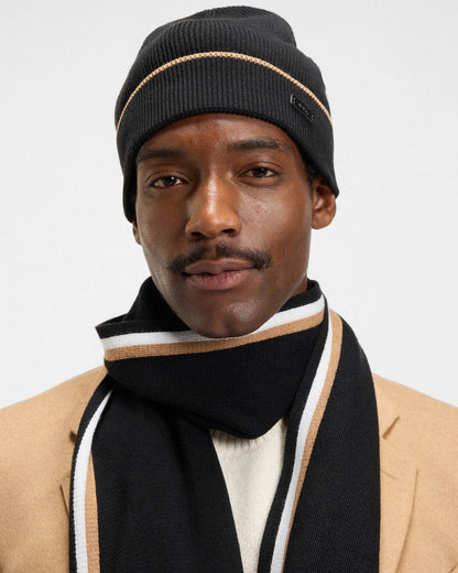 BOSS Orange Henzo Mens Hat and Scarf Gift Set with Stripe Details  - Black 001