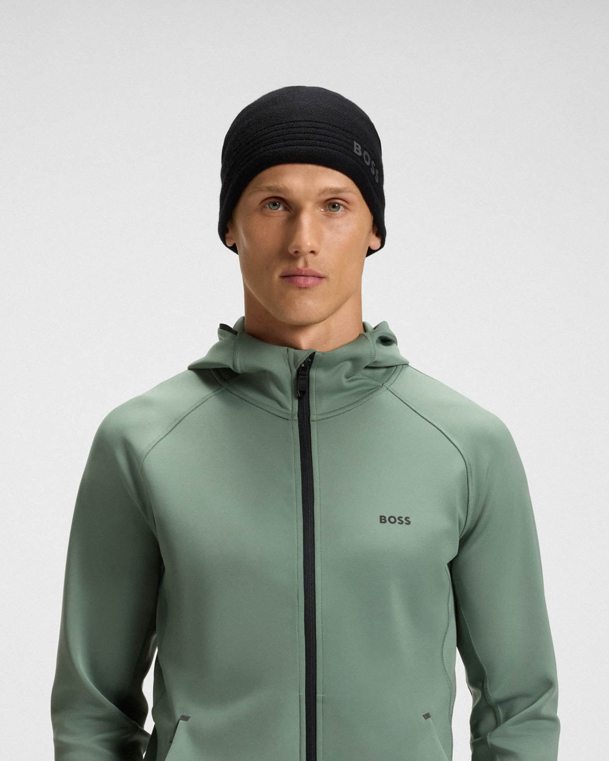 BOSS Green Afleece X Mens Wool-Blend Beanie Hat with Rubber-Print Logo  - Black 001