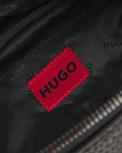 HUGO Quantic Mens Grained Faux Leather Washbag with Stacked-Logo- Black 001