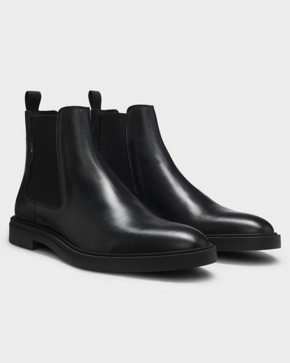 BOSS Orange Calev Mens Chelsea boots in polished leather with signature stitching - Black 001
