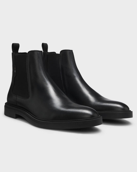 BOSS Orange Calev Mens Chelsea boots in polished leather with signature stitching - Black 001 | CHO | Designer Footwear,Mens Footwear,Boots,Short Boots
