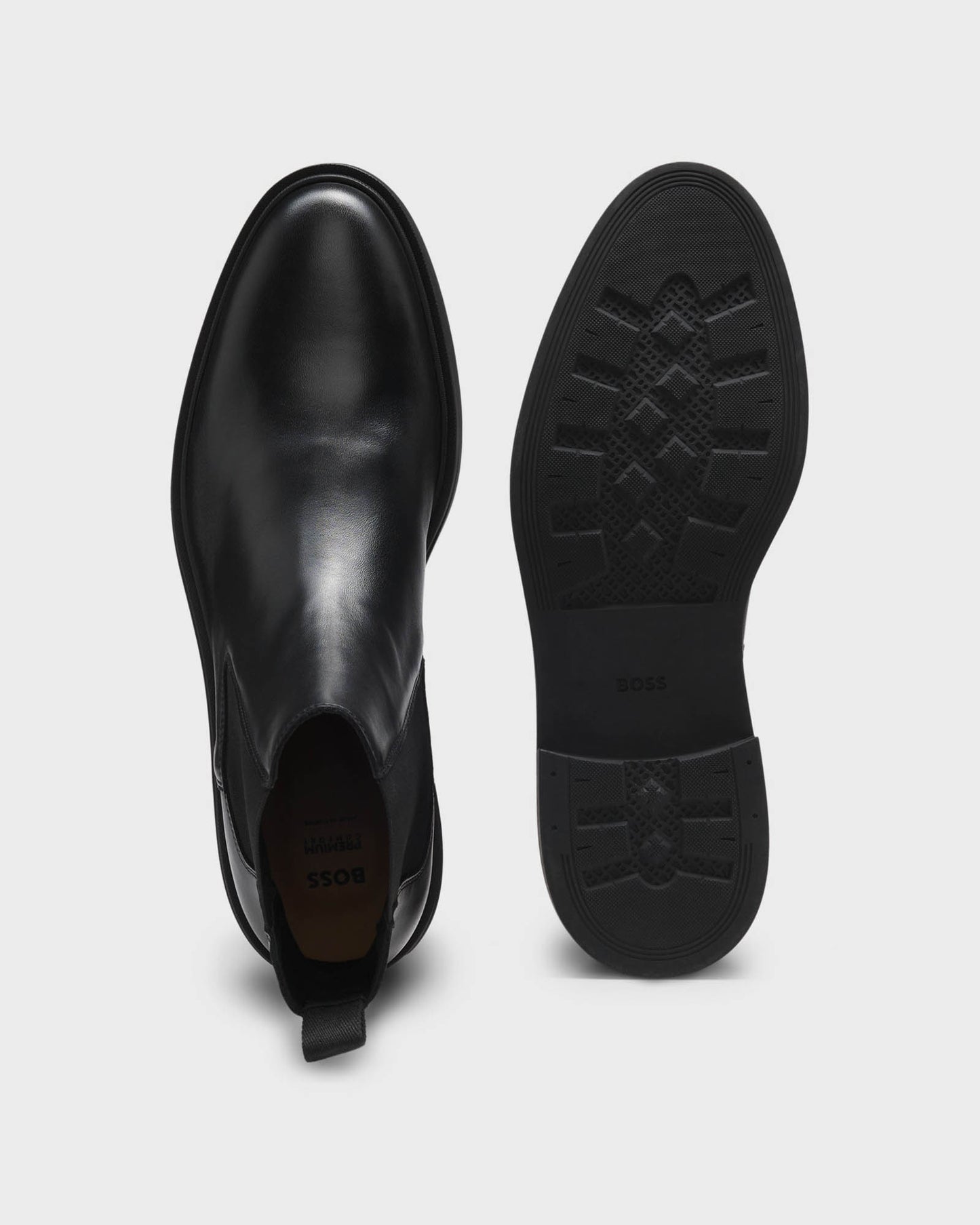 BOSS Orange Calev Mens Chelsea boots in polished leather with signature stitching - Black 001