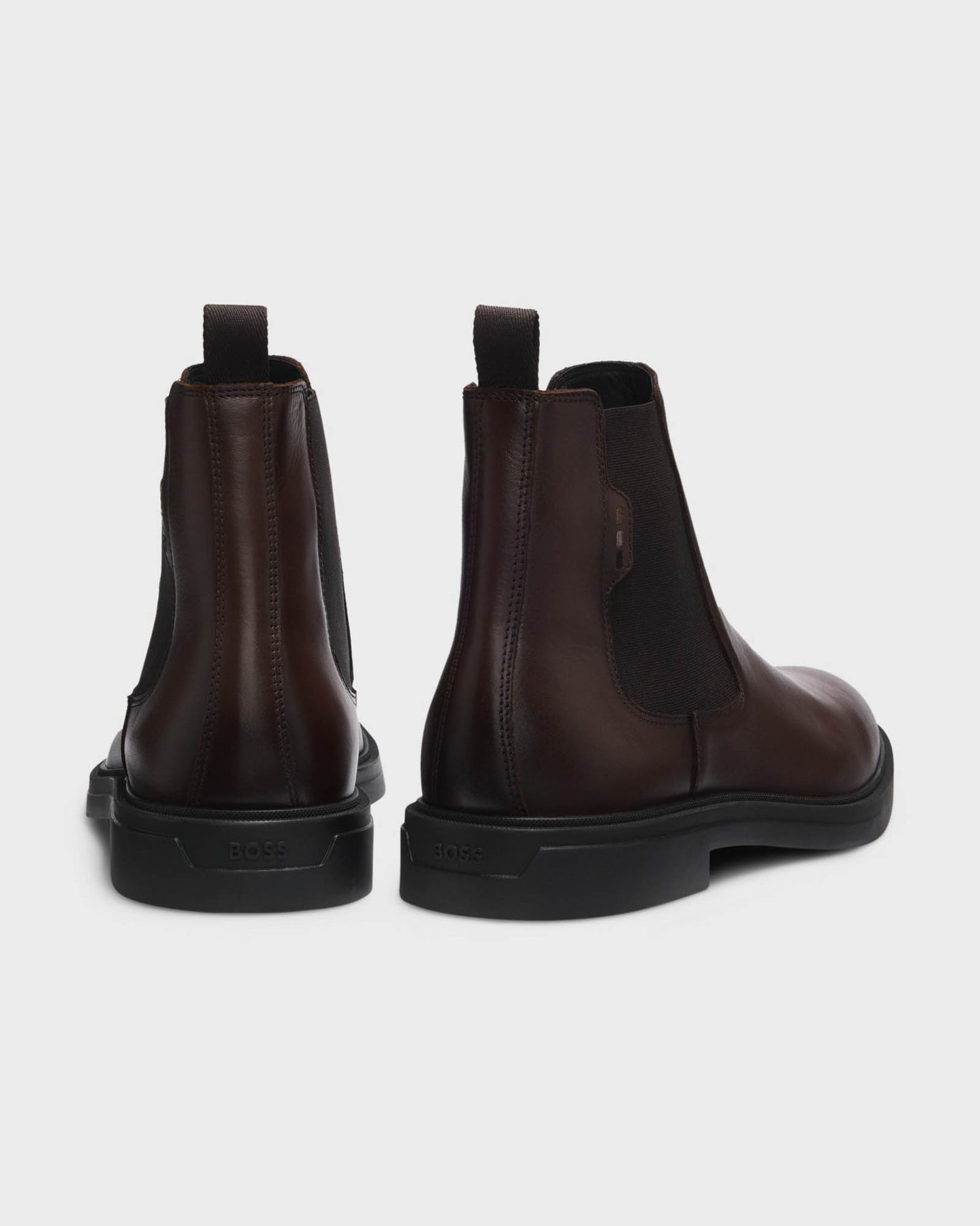 BOSS Orange Calev Mens Chelsea boots in polished leather with signature stitching - Dark Brown 201