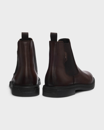 BOSS Orange Calev Mens Chelsea boots in polished leather with signature stitching - Dark Brown 201