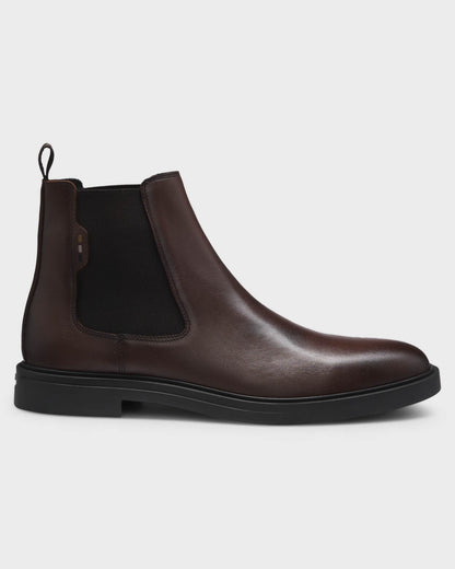 BOSS Orange Calev Mens Chelsea boots in polished leather with signature stitching - Dark Brown 201