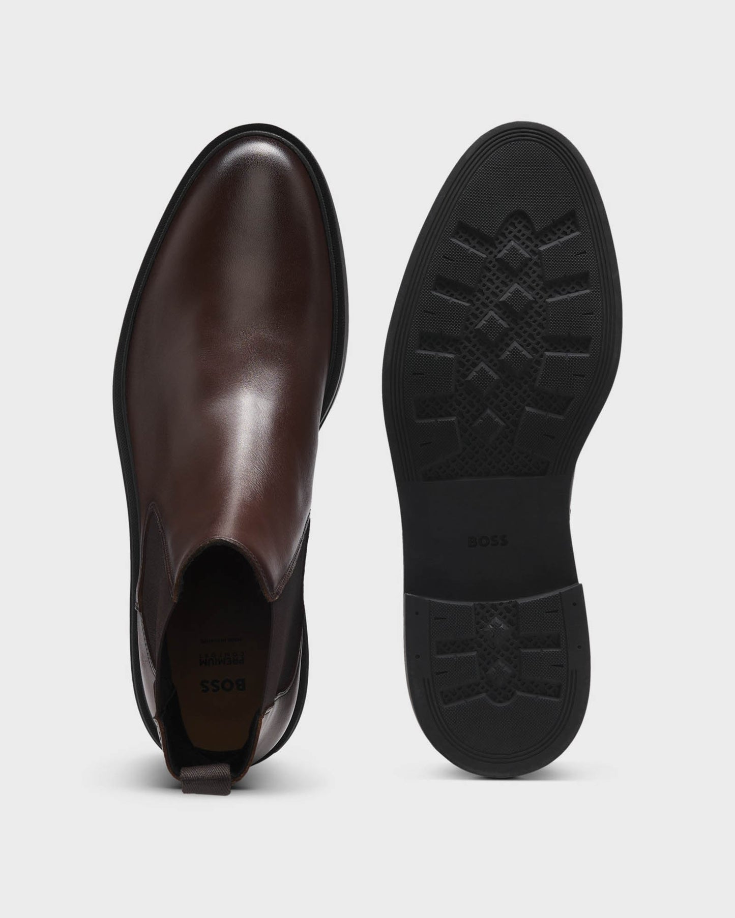 BOSS Orange Calev Mens Chelsea boots in polished leather with signature stitching - Dark Brown 201