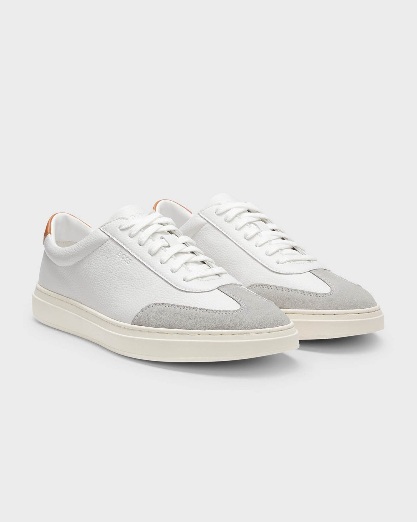 BOSS Orange Kieran Mens Grained-Leather Trainers with Contrast Backtab - Natural 108