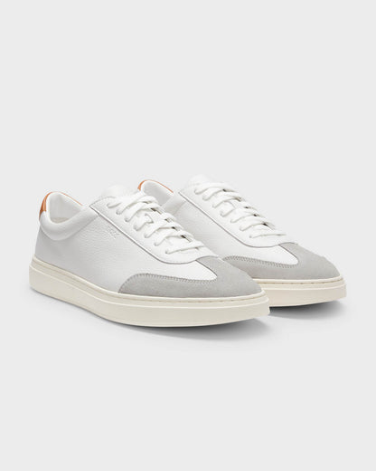 BOSS Orange Kieran Mens Grained-Leather Trainers with Contrast Backtab - Natural 108