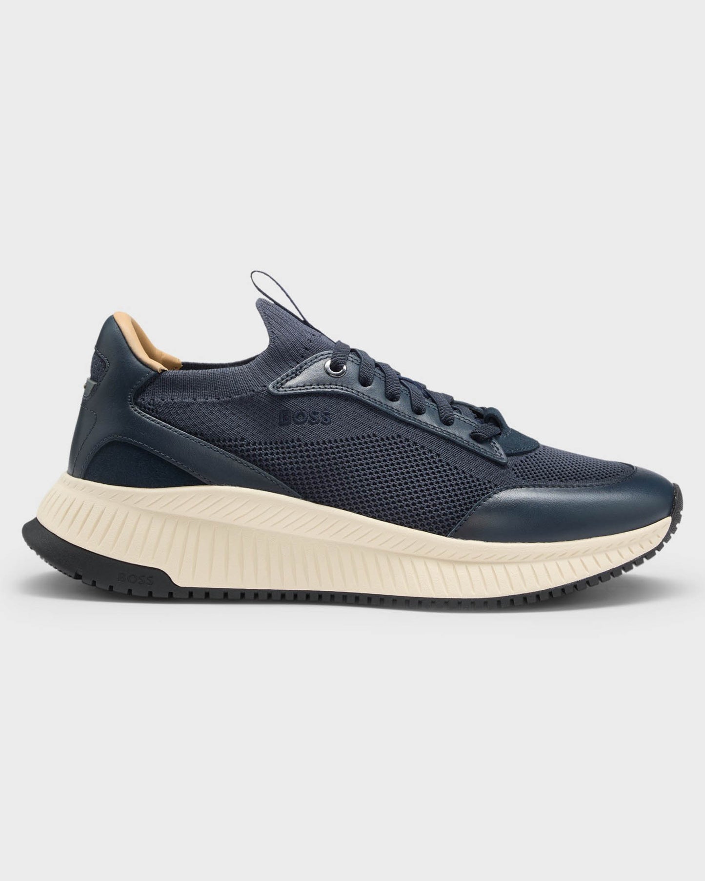 BOSS Orange TTNM EVO Mens trainers with knitted uppers and leather trims - Dark Blue 401