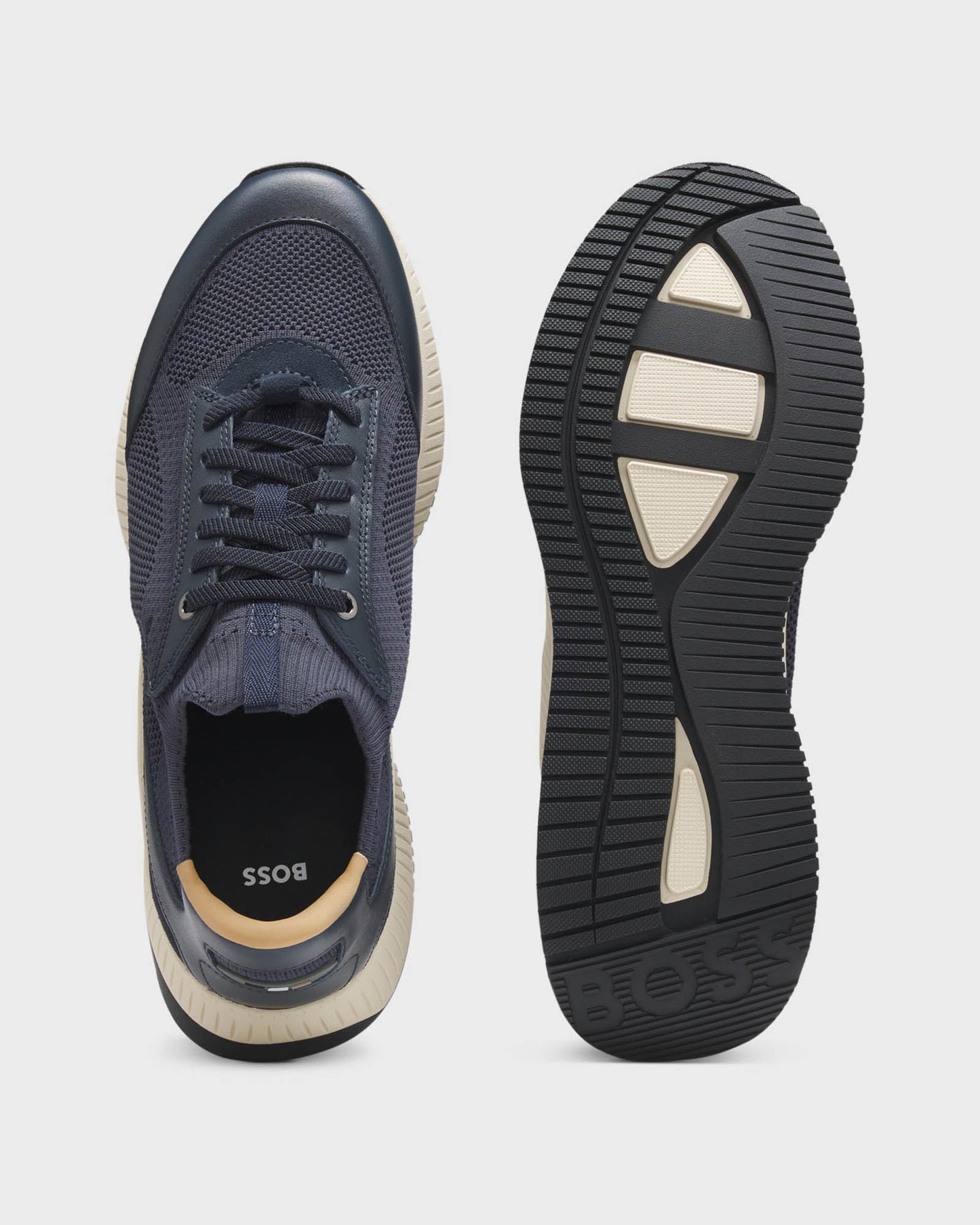 BOSS Orange TTNM EVO Mens trainers with knitted uppers and leather trims - Dark Blue 401