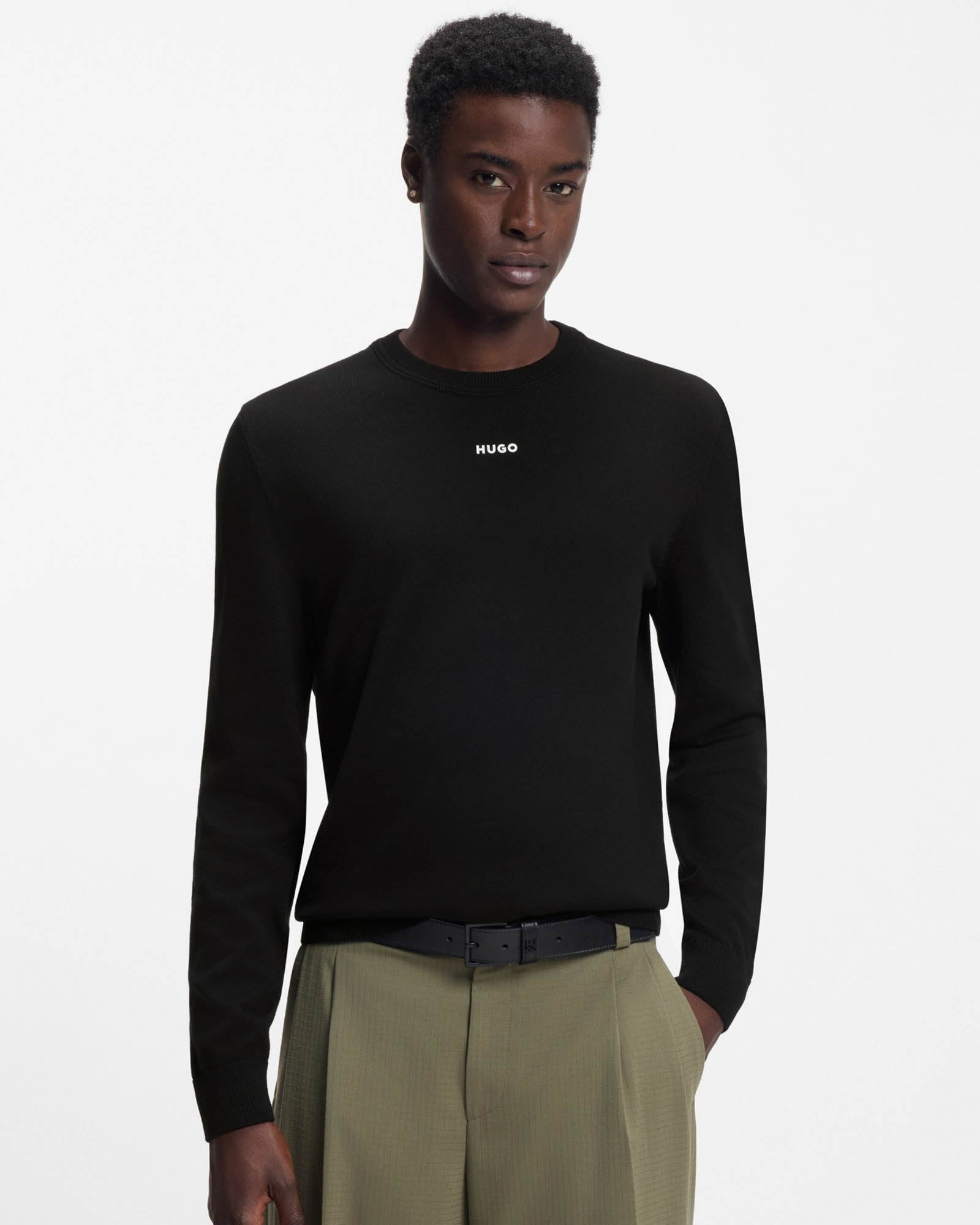 HUGO San Cassius-C2  Mens Crew Neck Jumper - Black 001 | CHO | Designer Mens Crew Neck Jumpers