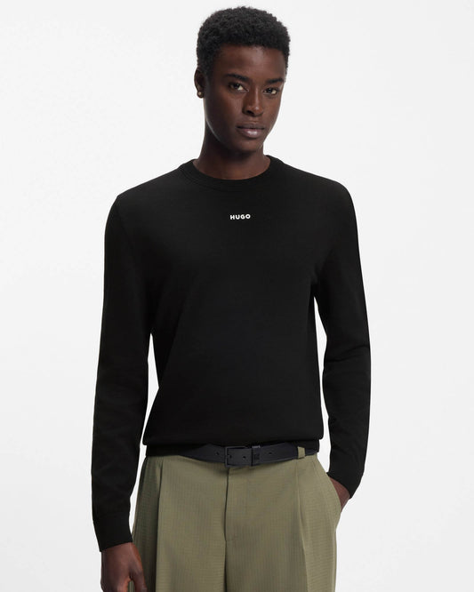 HUGO San Cassius-C2  Mens Crew Neck Jumper - Black 001 | CHO | Designer Mens Crew Neck Jumpers