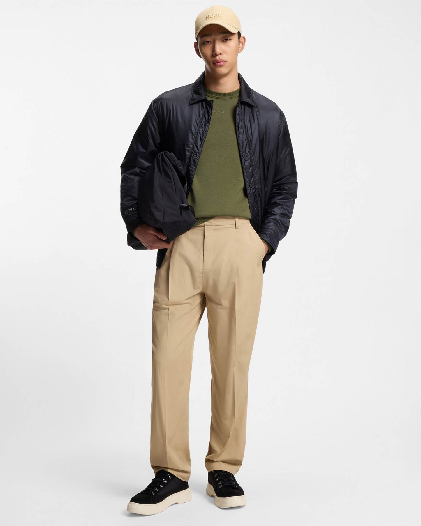 HUGO San Cassius-C2 Mens Crew Neck Jumper  - Olive 389