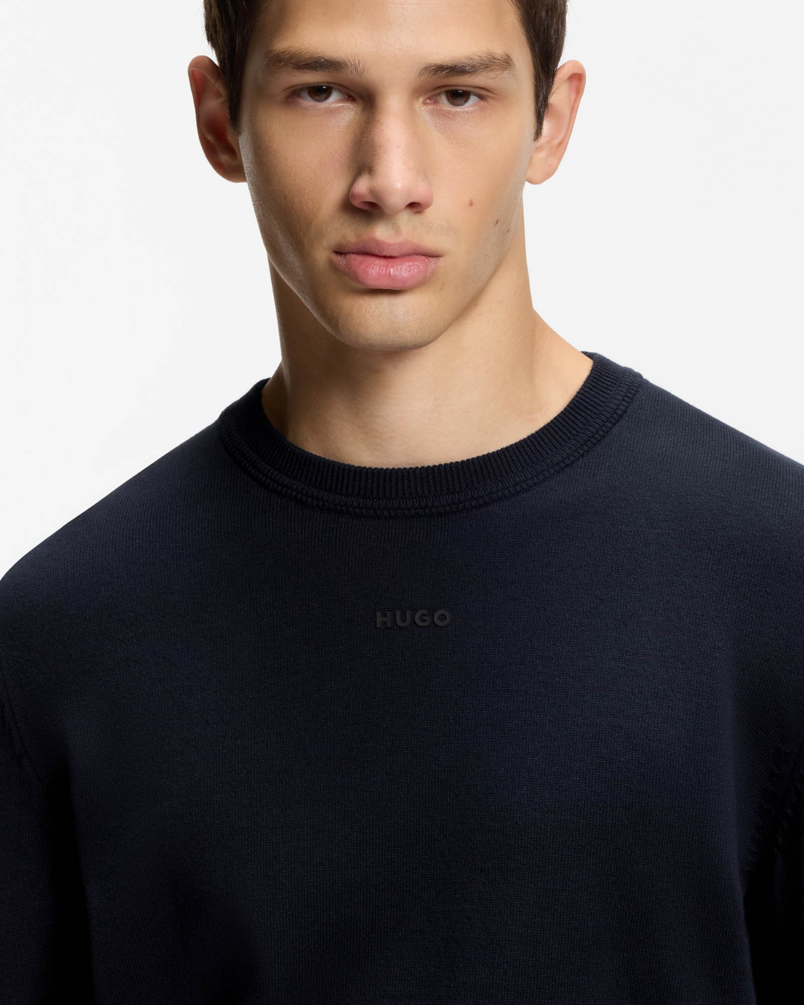 HUGO San Cassius-C2  Mens Crew Neck Jumper - Navy 410 | CHO | Designer Mens Crew Neck Jumpers