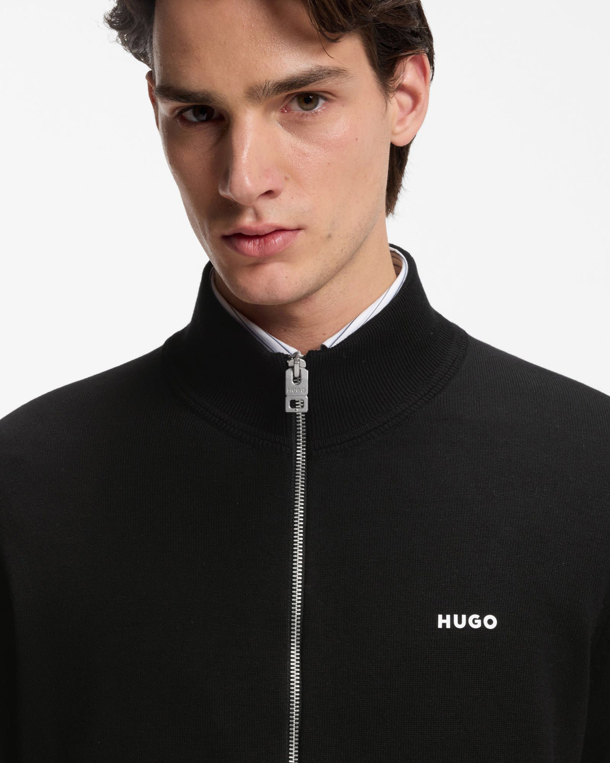 HUGO San Jacomo-C Mens Knitted-cotton Zip Up Jumper - Black 001