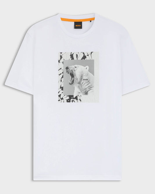 BOSS Orange Te lupo Mens Polar Bear Graphic T-Shirt - White 100